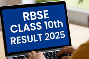 Indian student checking RBSE Class 10th result 2025 on a mobile phone, symbolizing digital access to board exam results.